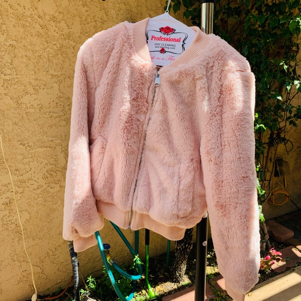 Small Pink Faux Fur Zip Up Jacket